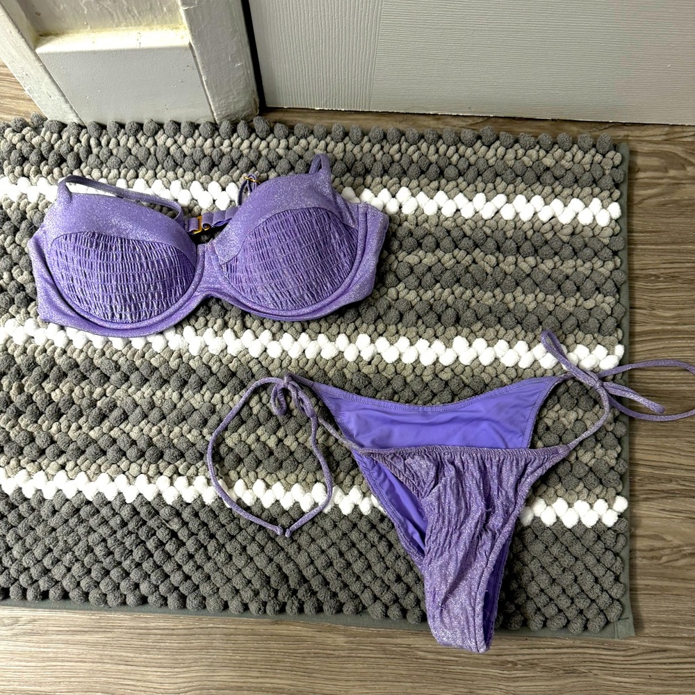 Luli Fama Lilac Shimmer Bustier Bikini, Small